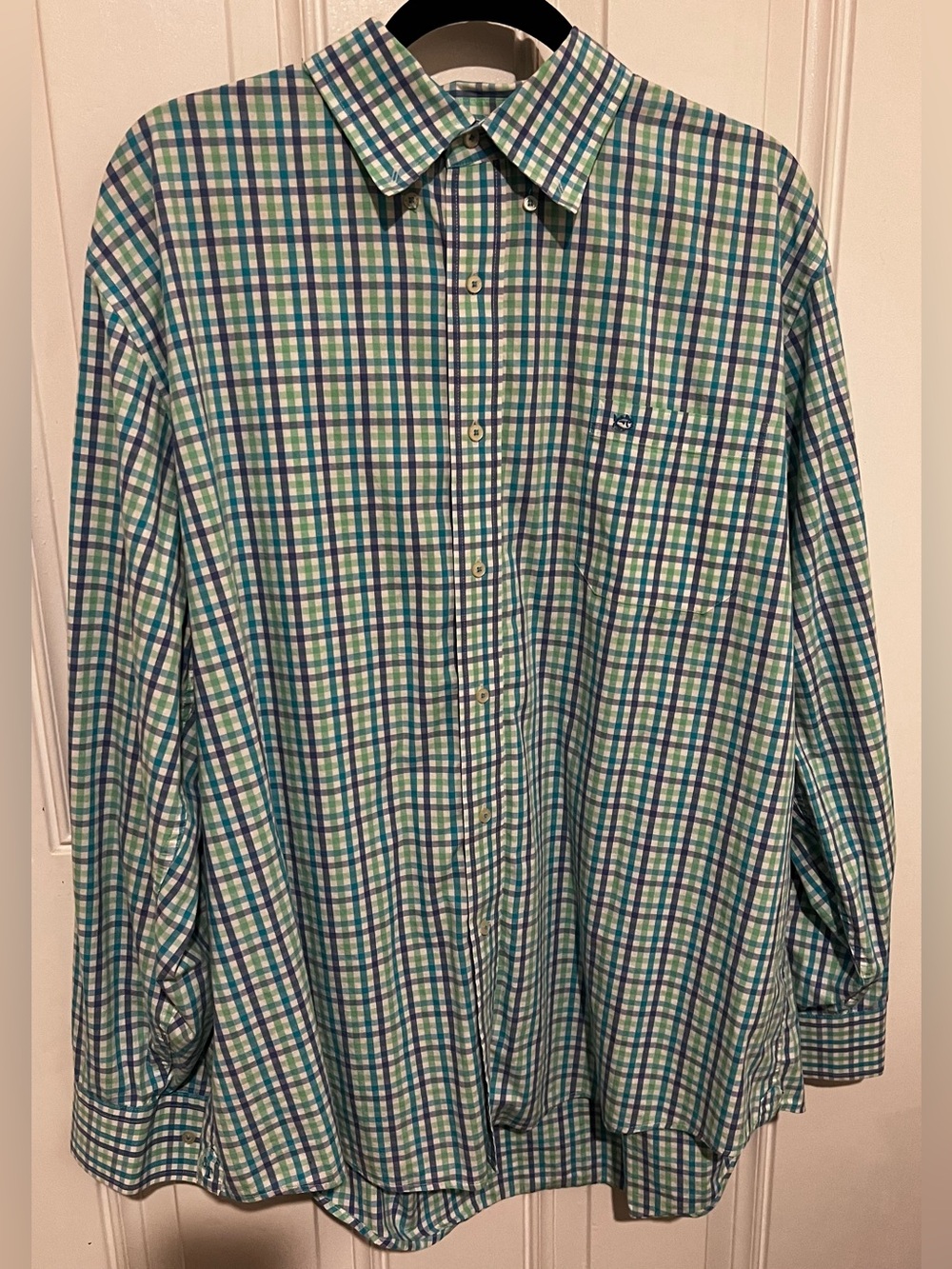 Southern Tide Men’s 2XL Gingham Check Long Sleeve Button Down Shirt Blue Green